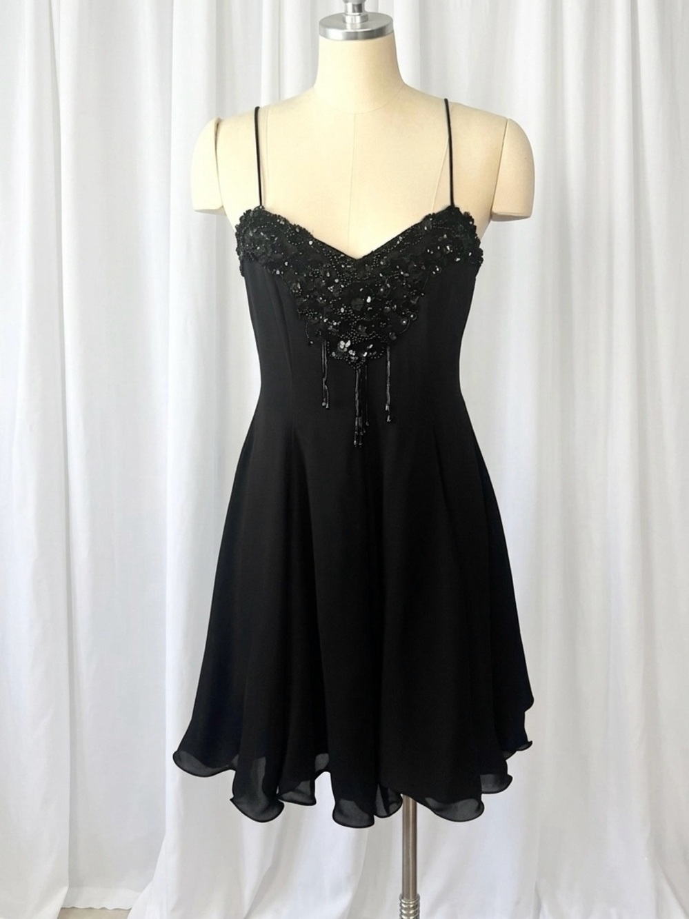 Vintage Black Beaded Embellished Ruffle
Dress